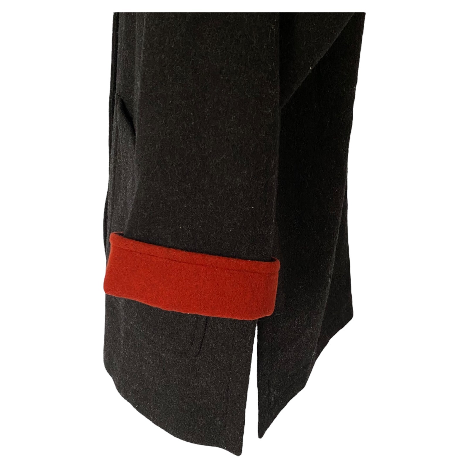 LODENFREY Hooded Coat Black Charcoal Virgin Wool Red Trim Ladies UK 18 D/A 44