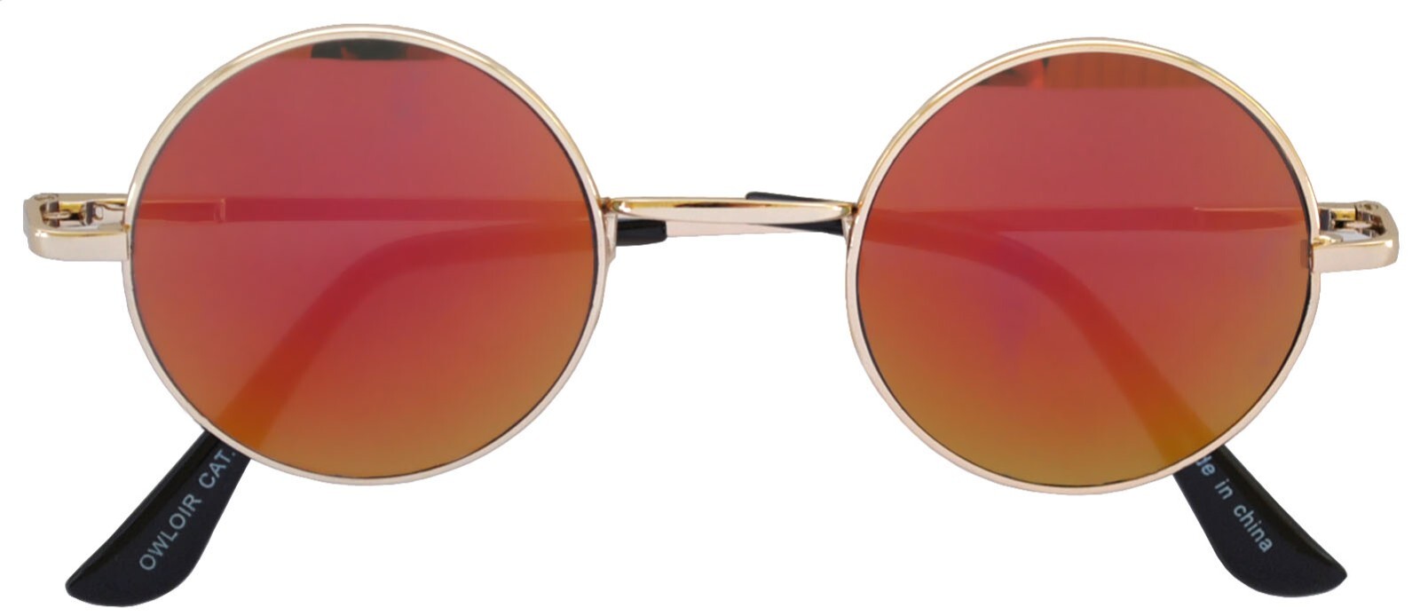 ROUND SUNGLASSES RED MIRROR SMALL LENS 43 mm GOLD METAL FRAME ONE PAIR