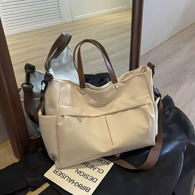 Women Nylon Tote Large Capacity Shoulder Handbag Multi Pocket Casual Work School