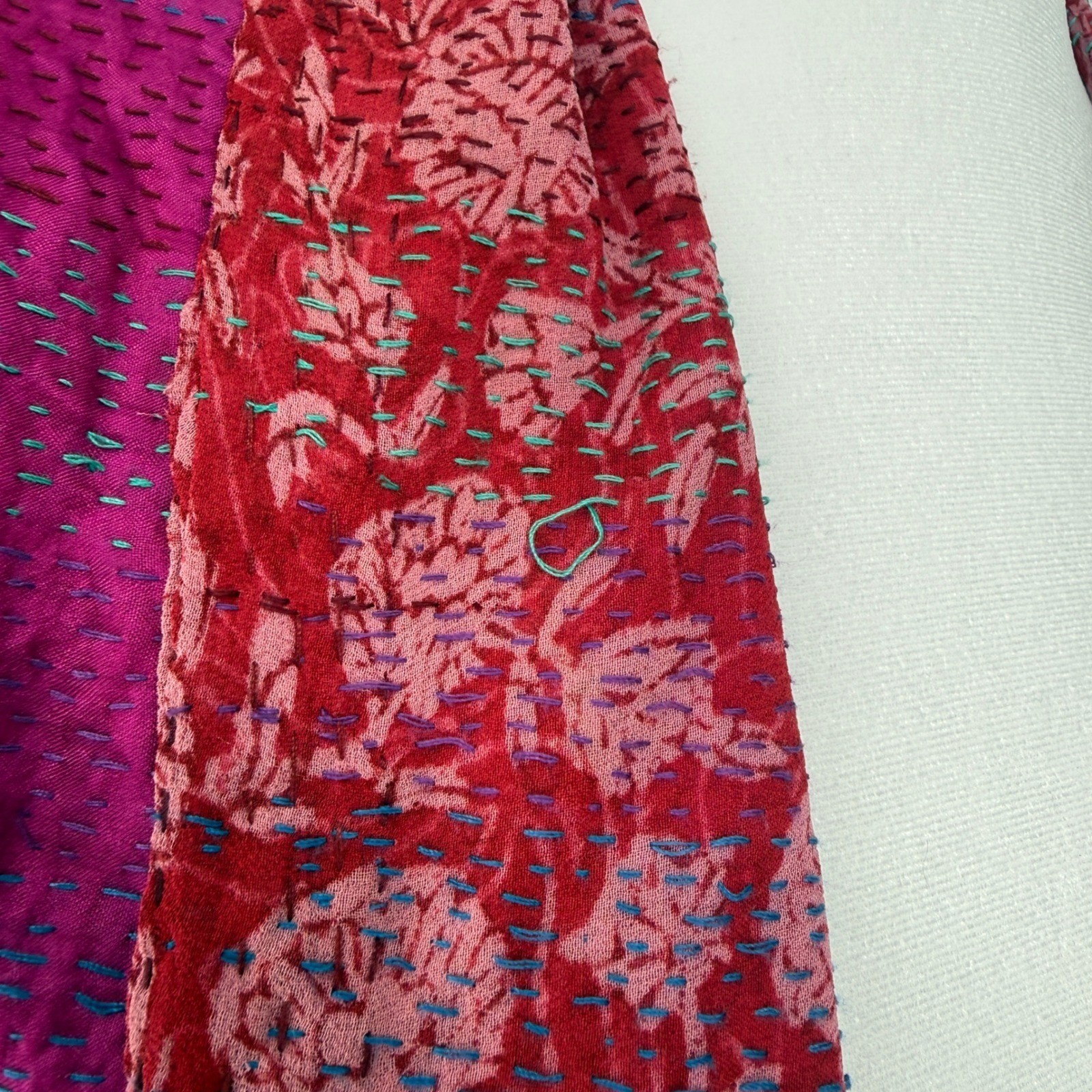 Mieko Mintz Reversible 100% Silk Kantha Jacket Red Blue Floral Bandhani OS India