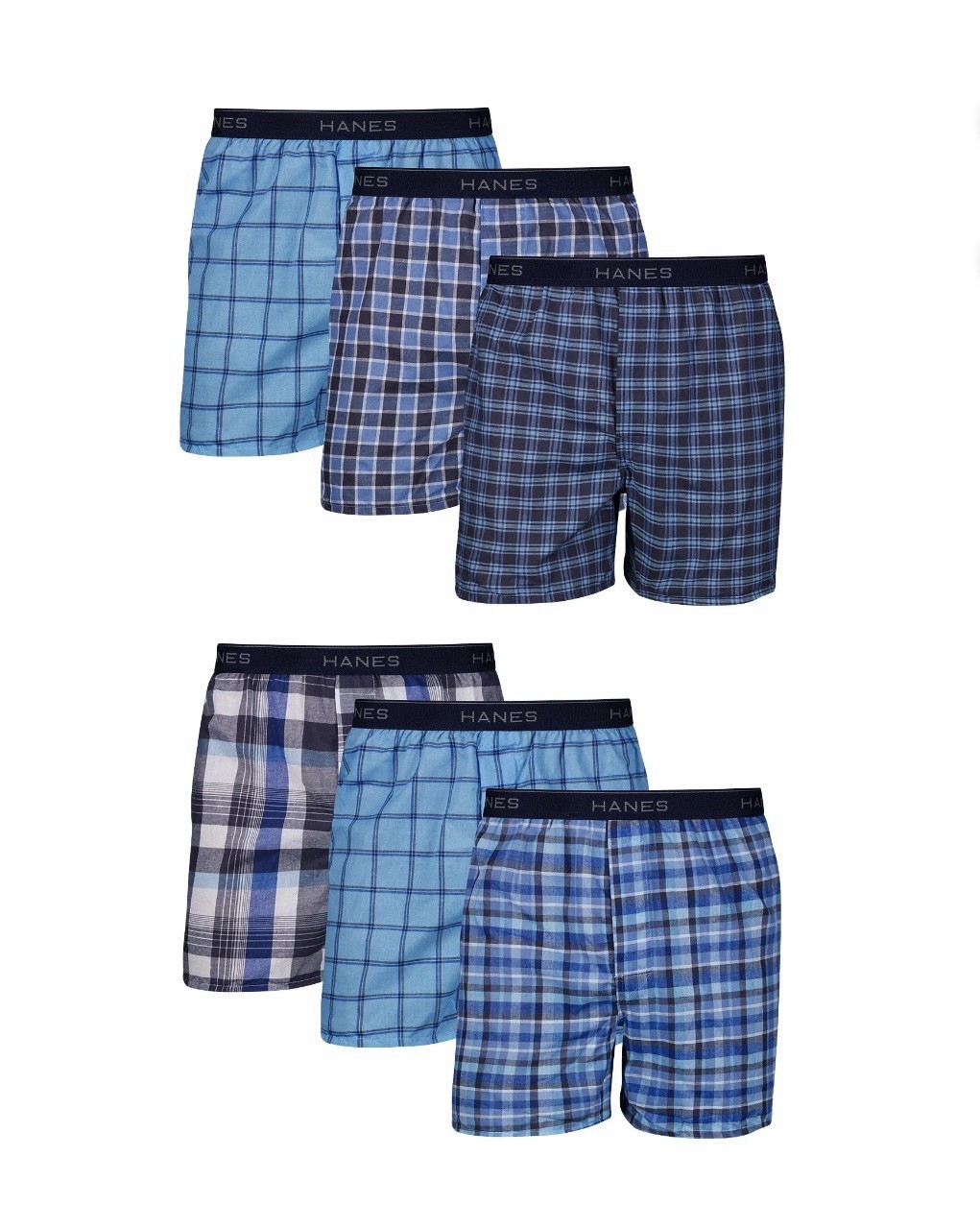 6-Pack HANES Men’s Size L Tagless Boxers Wicking Cool Comfort • Plaid