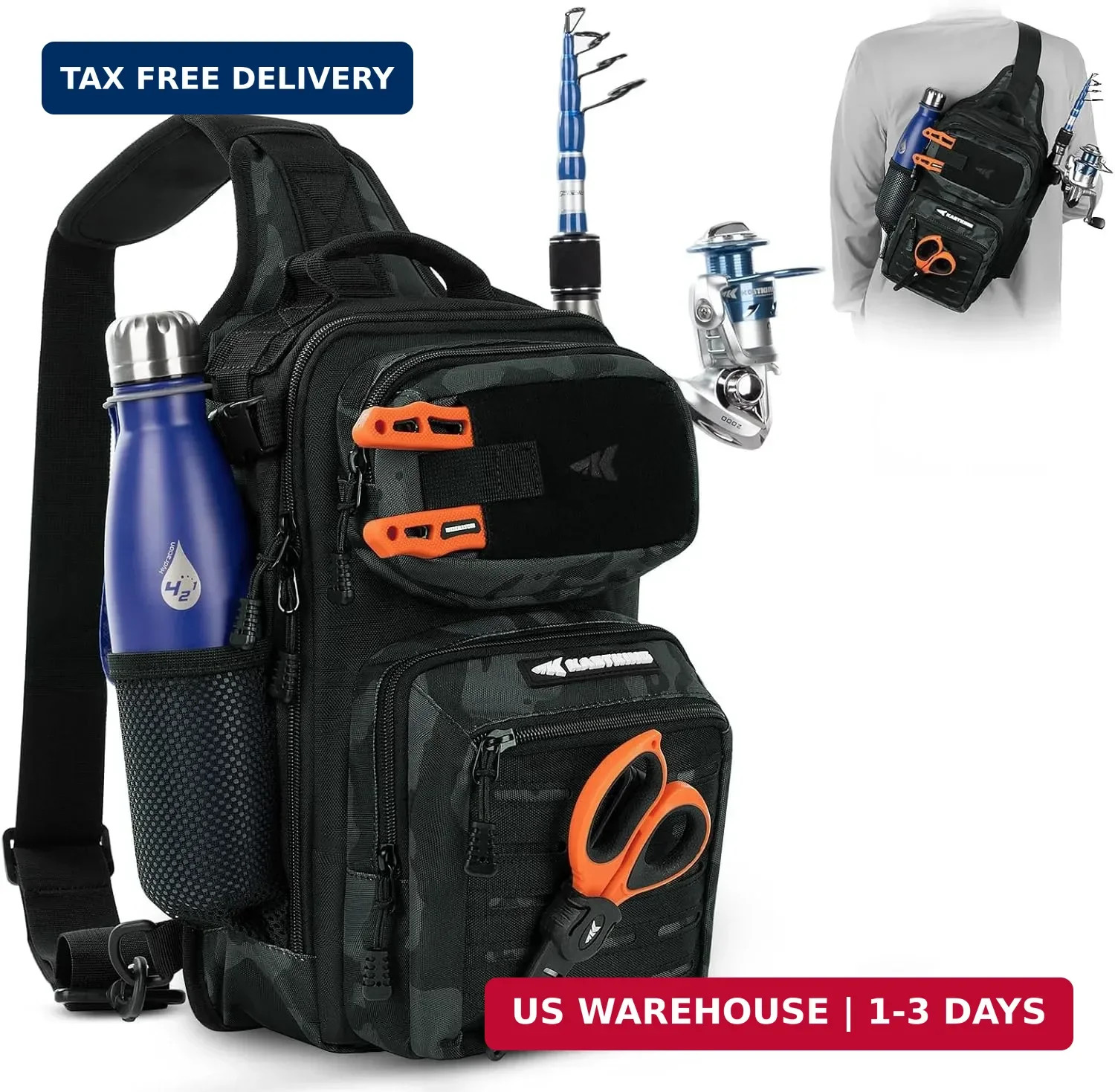 KastKing BlowBak Tactical Sling Tackle Bag-Lightweight Fishing Backpack Storge F