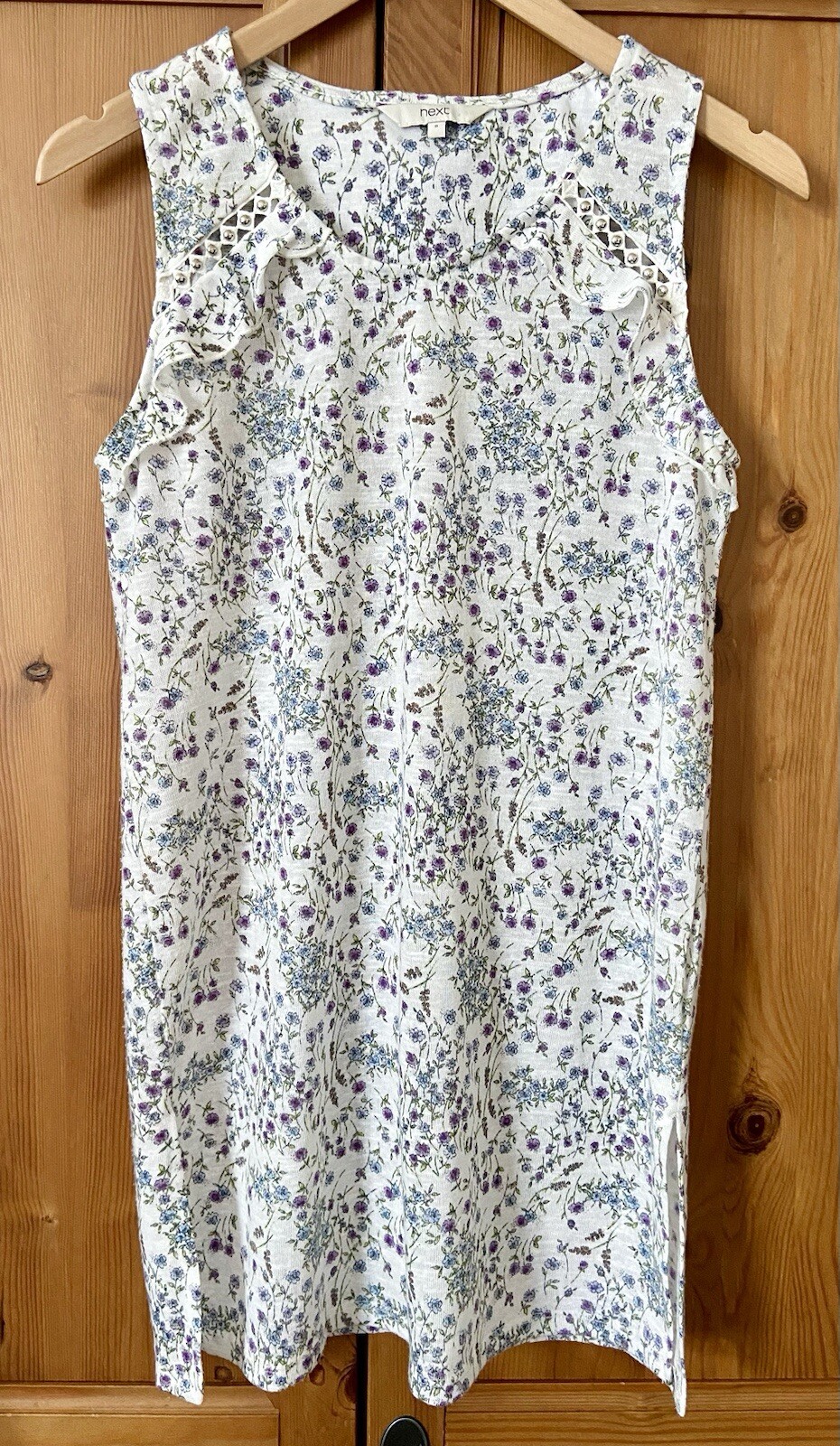 Next White Floral Vest Top | Longline Sleeveless Tunic | Cottagecore | Size 8