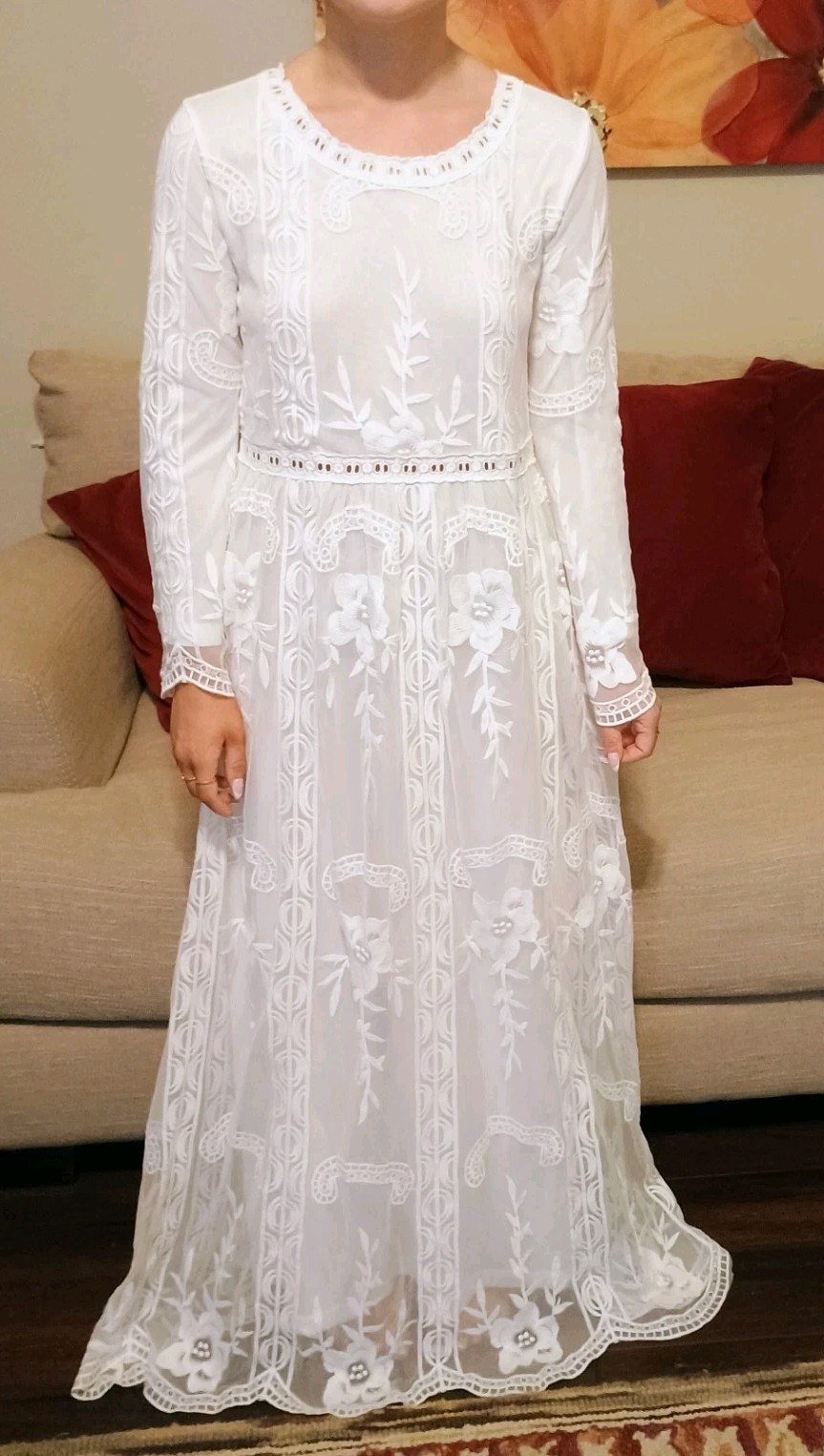 Lace cotton/ poly wedding dress long sleeve. Sz S