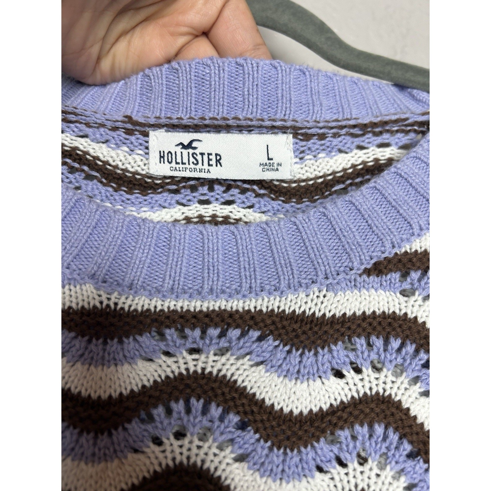 Hollister Purple Brown Striped Knit Sweater Size Large Preppy Y2K Style Academia