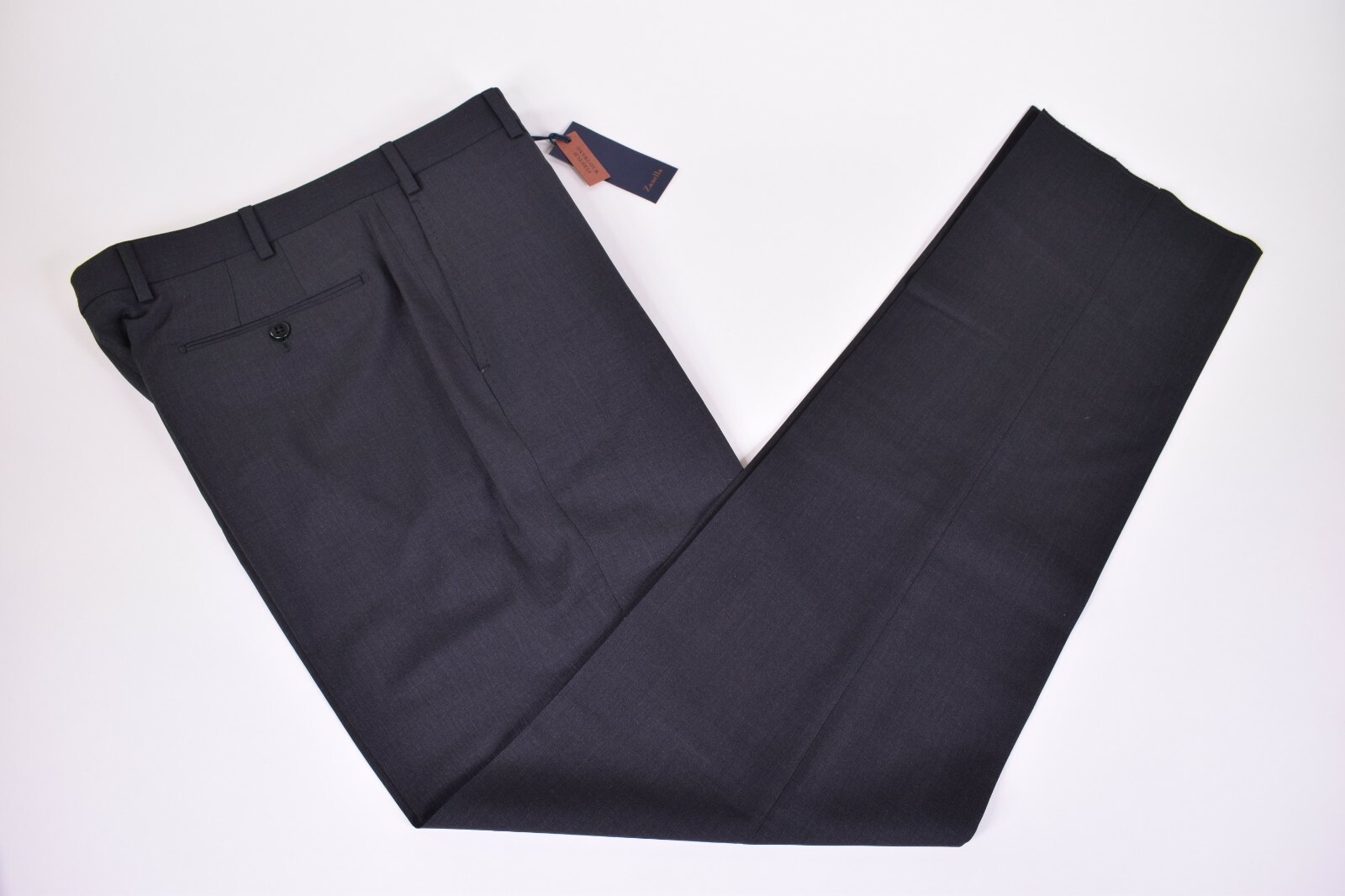 Zanella NWT Flat Front Dress Pants Size 32 In Charcoal Gray Stretch Wool Todd
