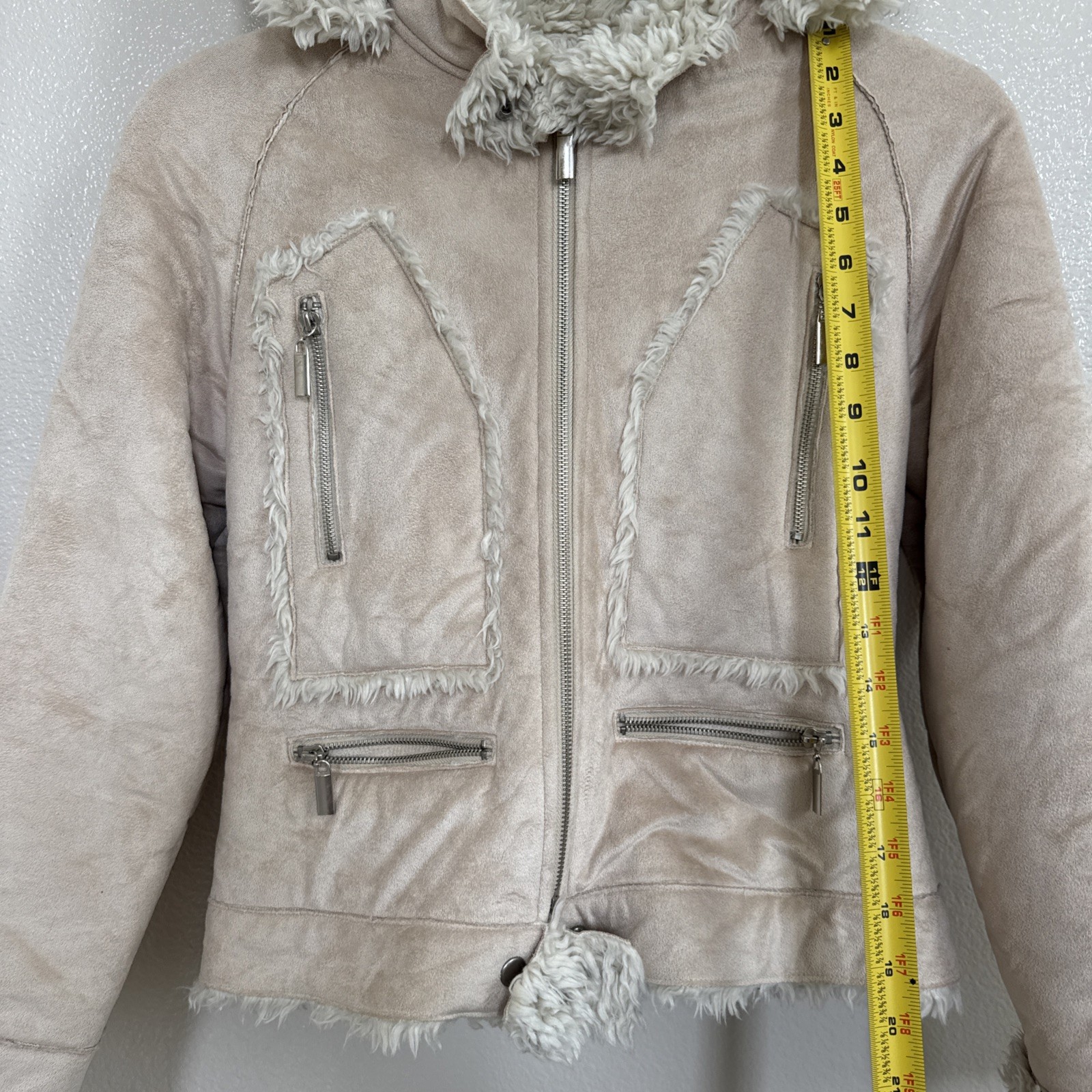 Wilson’s Leather Faux Fur & Suede Penny Lane Style Jacket Removable Hood Beige S