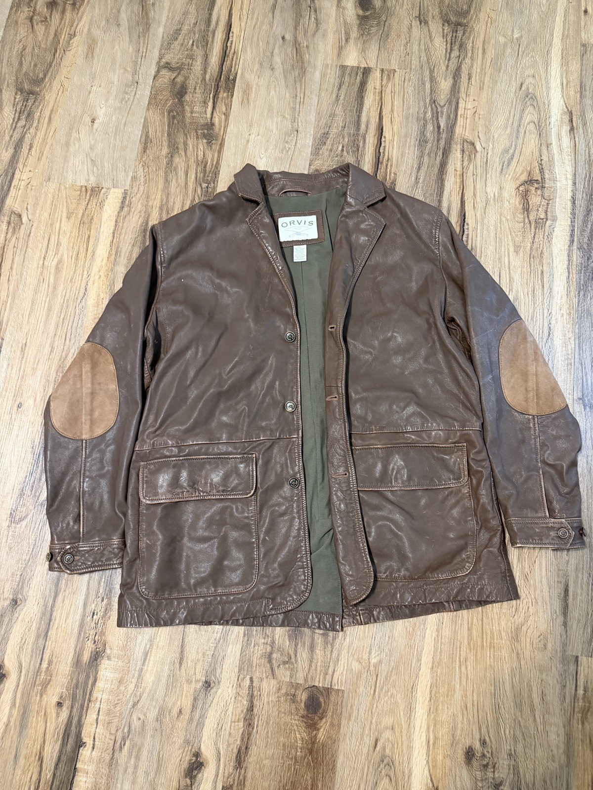 Orvis Brown Leather Jacket Men’s Sz XL