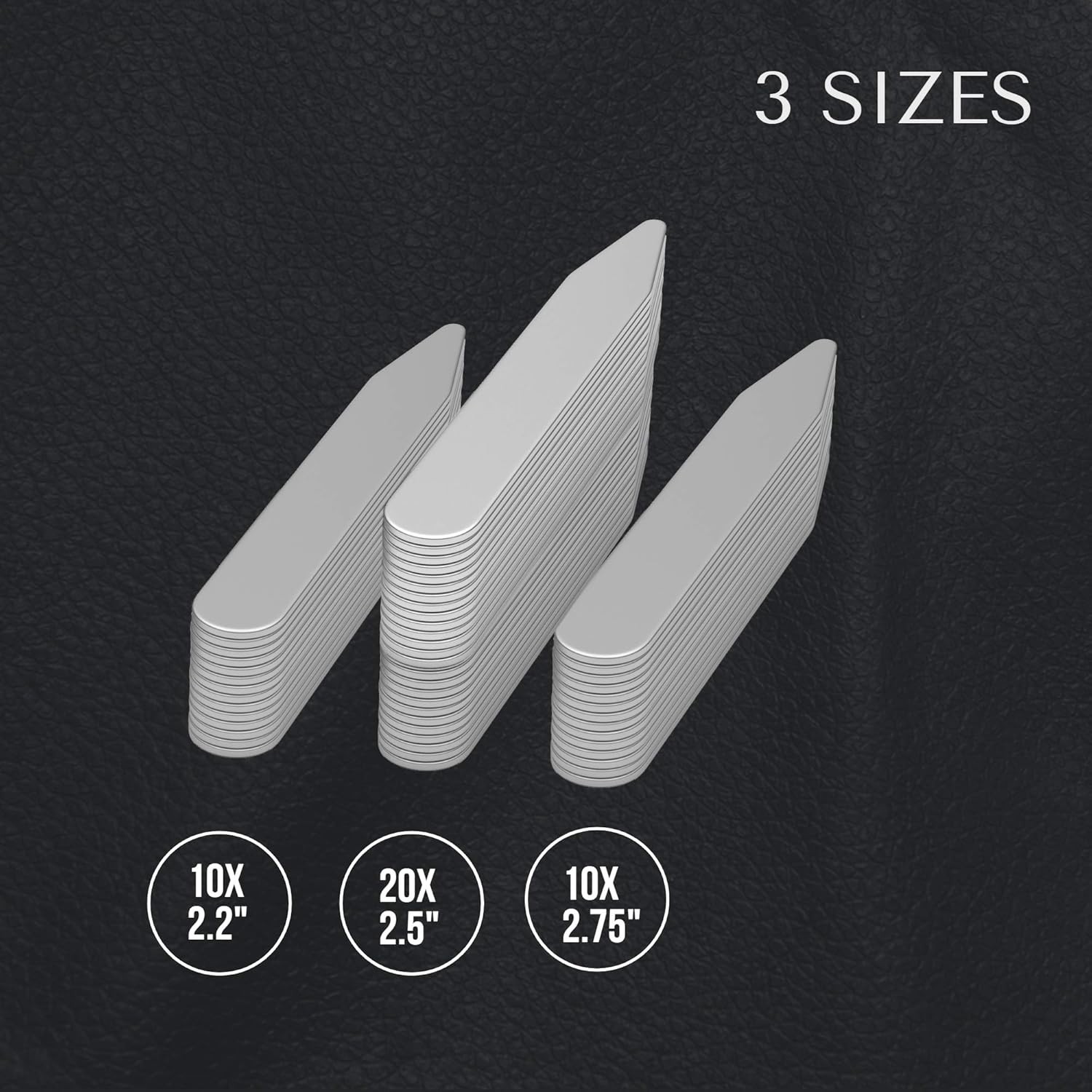 44 Metal Collar Stays for Men – 4 Sizes in Elegant Black Box 4, Silver