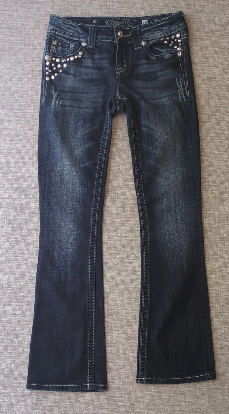 Miss Me Boot Cut Blue Jeans Women’s 26×29.5 Flap Wing Pockets JP514BR Low Rise