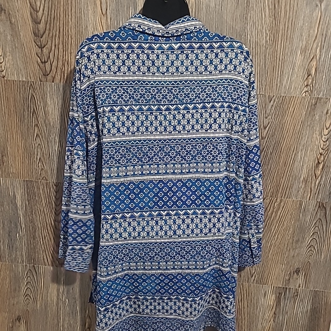 Catherines 1/2 Zip Blue Geometric Blouse Top Plus Size 4X Western Lightweight