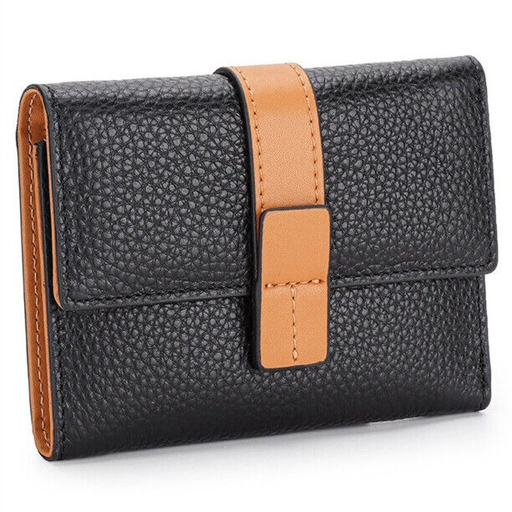 Women Trifold RFID Blocking Genuine Leather Wallet Hasp Card Holder Mini Handbag