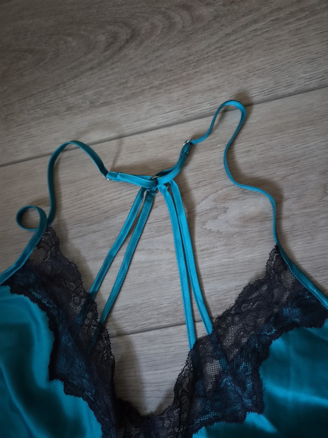 Ann Summers Teal Blue/Green Satin & Black Lace Playsuit Size Medium 12-14
