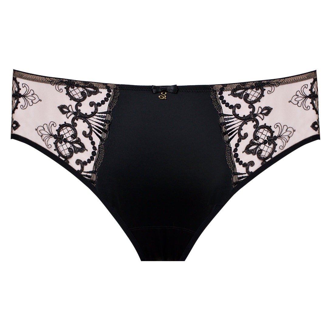 Samanta Perla Sheer Mesh Embroidered Brief Panty Womens Lingerie Black B400