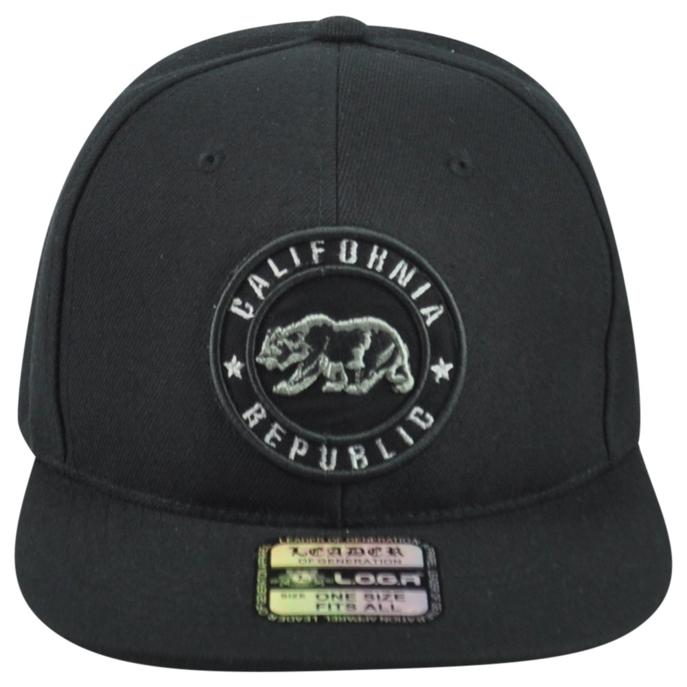 Leader California Republic Cali State Bear USA Black Snapback Flat Bill Hat Cap