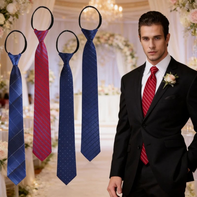 4Pcs Men’s Adjustable Black PreTied Necktie Office Zipper Neck Tie Clip On Ties