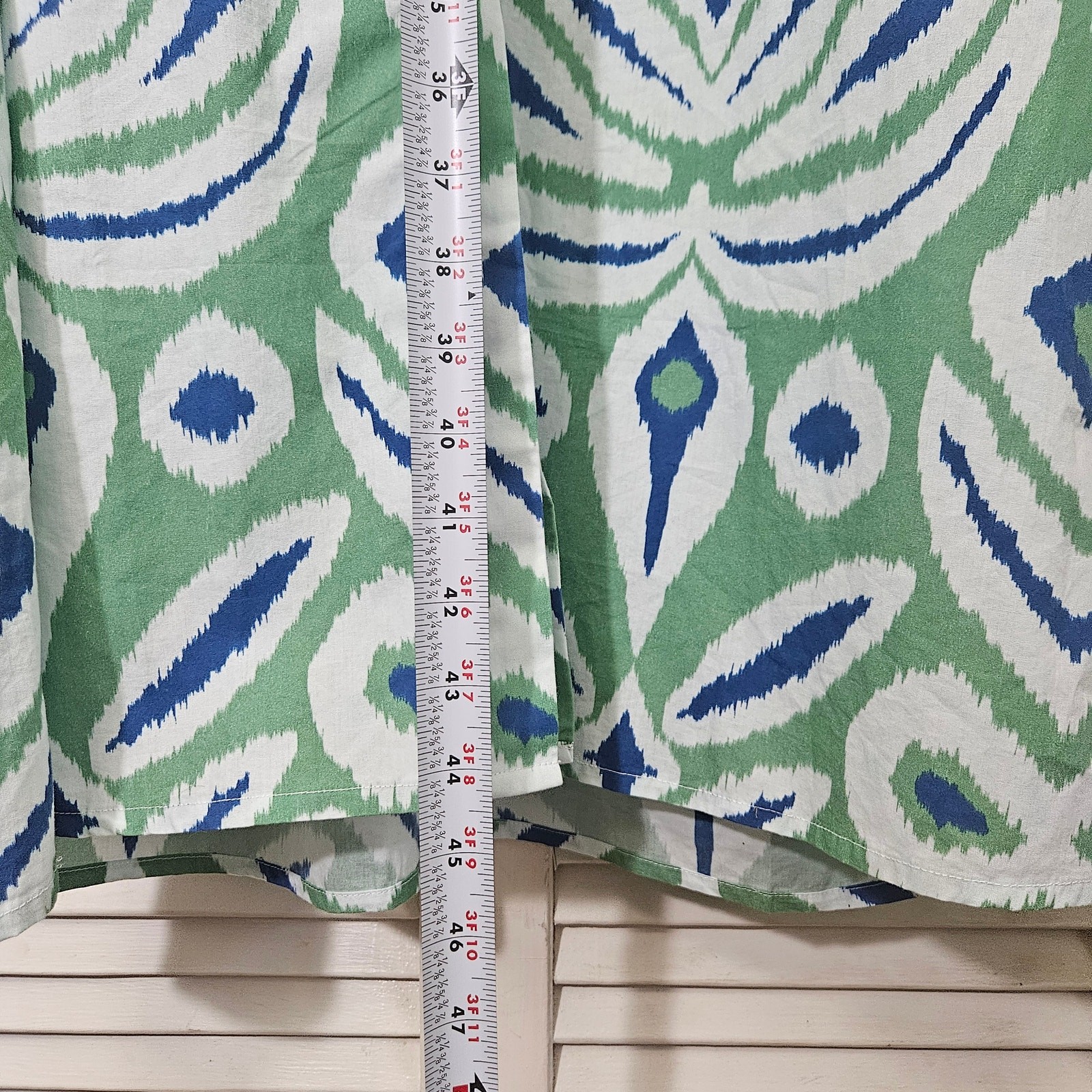 navy BLEU Ikat Print Button Front Midi Shirtdress Green Blue White Size XL