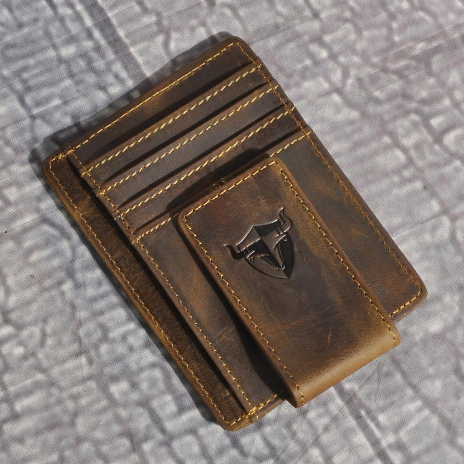 RFID Genuine Leather Slim Money Clip Wallet – Front Pocket Card Holder – Brown