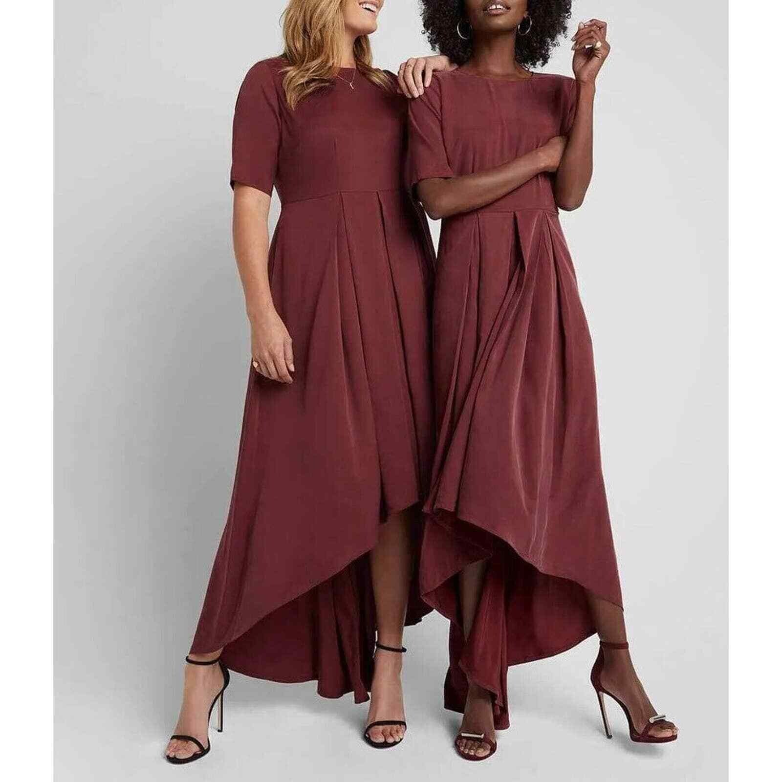 Goop x Universal Standard Dress Womens 3XS Maroon Hi Lo Maxi Short Sleeve Modern