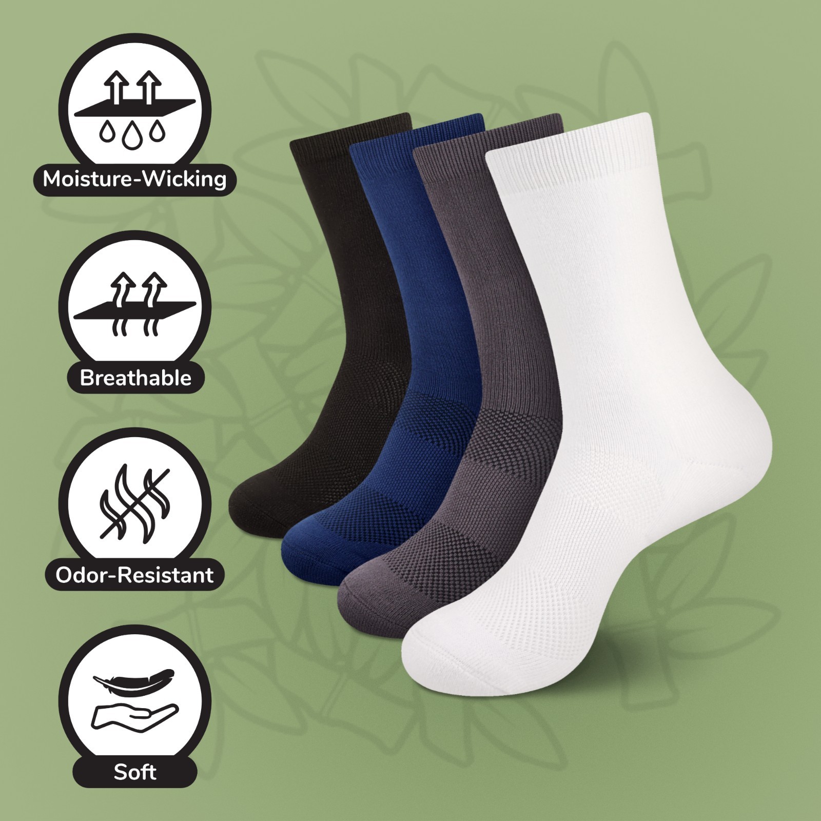 BambooMN Unisex Athletic Supported Rayon from Bamboo Crew Socks – 4 Pairs