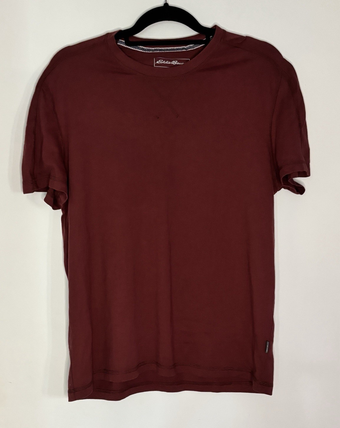 Eddie Bauer Lounge Men’s Burgundy Logo Contrast Stitch Knit Cotton Tee Size M