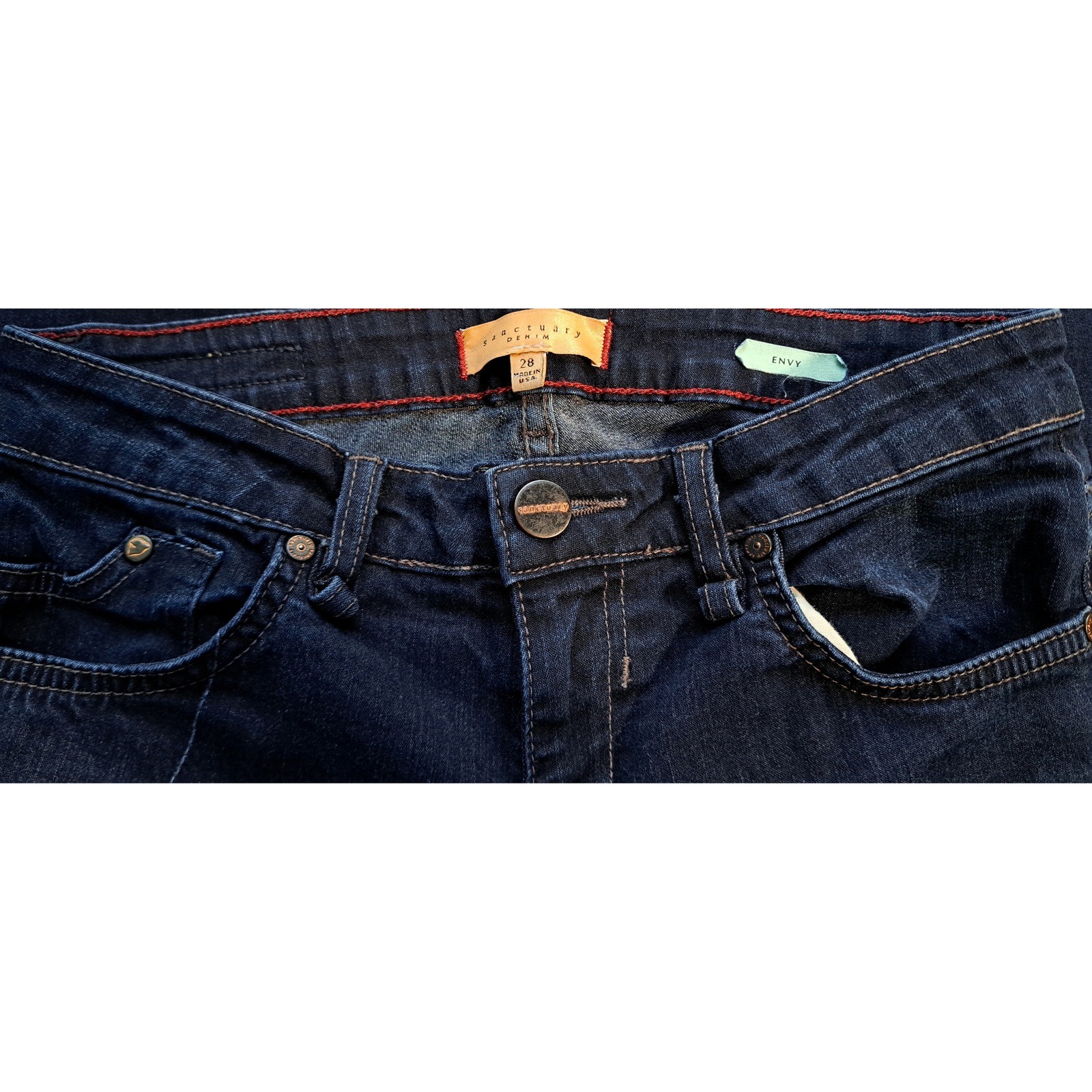 Sanctuary Denim Envy Flare Leg Jeans Dark Wash Indigo Blue Stretch Size 28