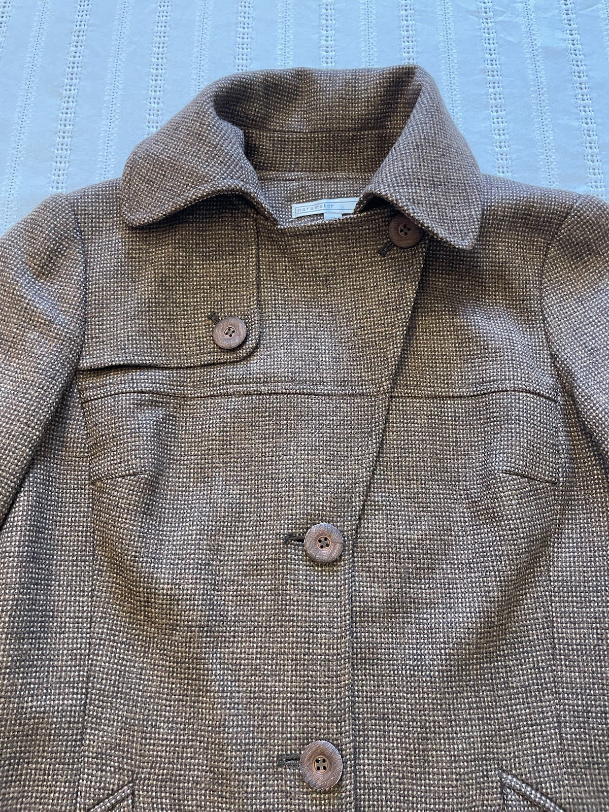 VTG Parameter 100% Virgin Wool Brown Pea Coat With Wooden Buttons. 0. USA Made.