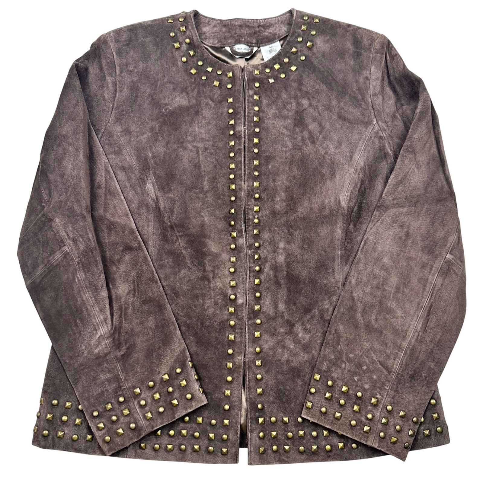 Brown Genuine Suede Studded Jacket Petite Small Statement Jacket