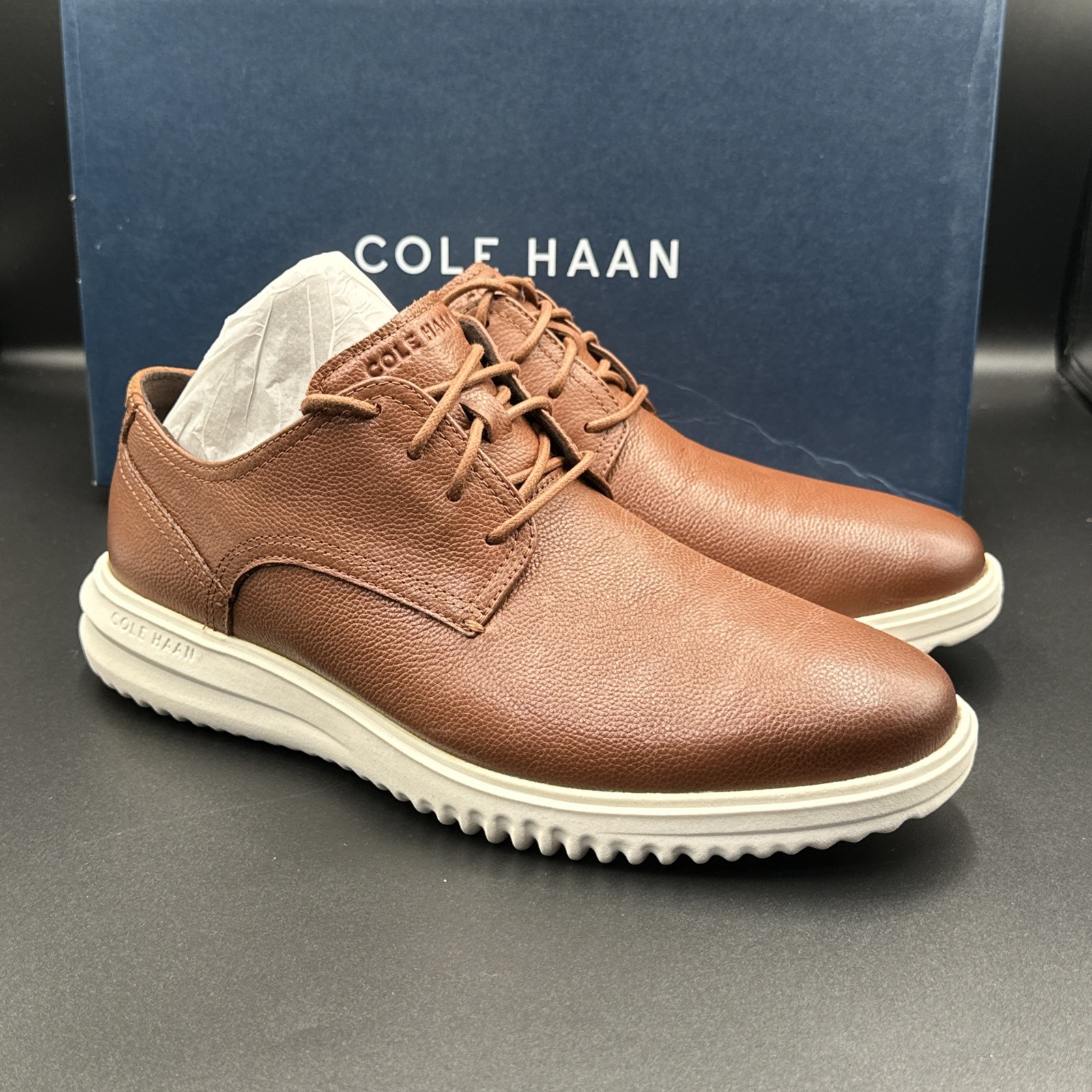 Cole Haan Grand Plain Toe Oxford C36935 British Tan Tumbled Leather Men’s Sz 8.5