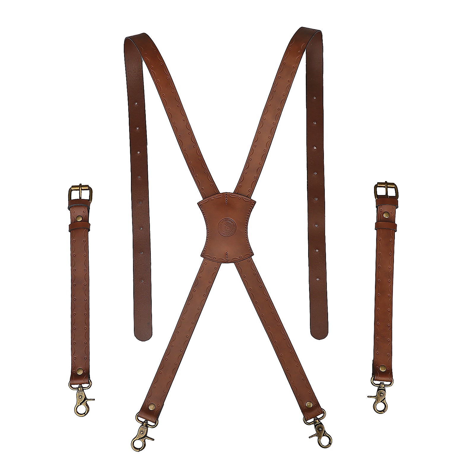 Vintage Leather X-Back Men Suspenders – Adjustable Heavy Duty Metal Hooks Casual
