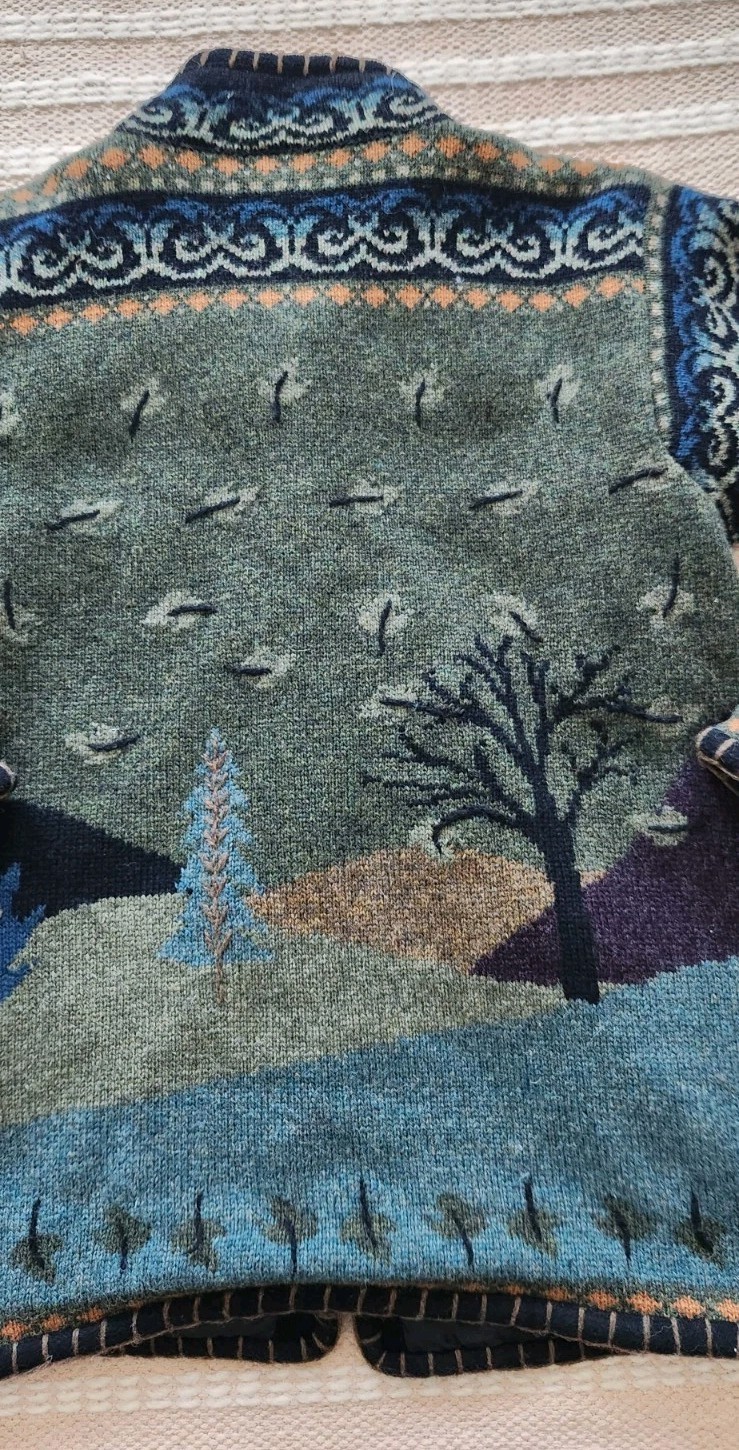Icelandic Design Wool Cardigan Sweater Women’s Small Running Horses Equestrian