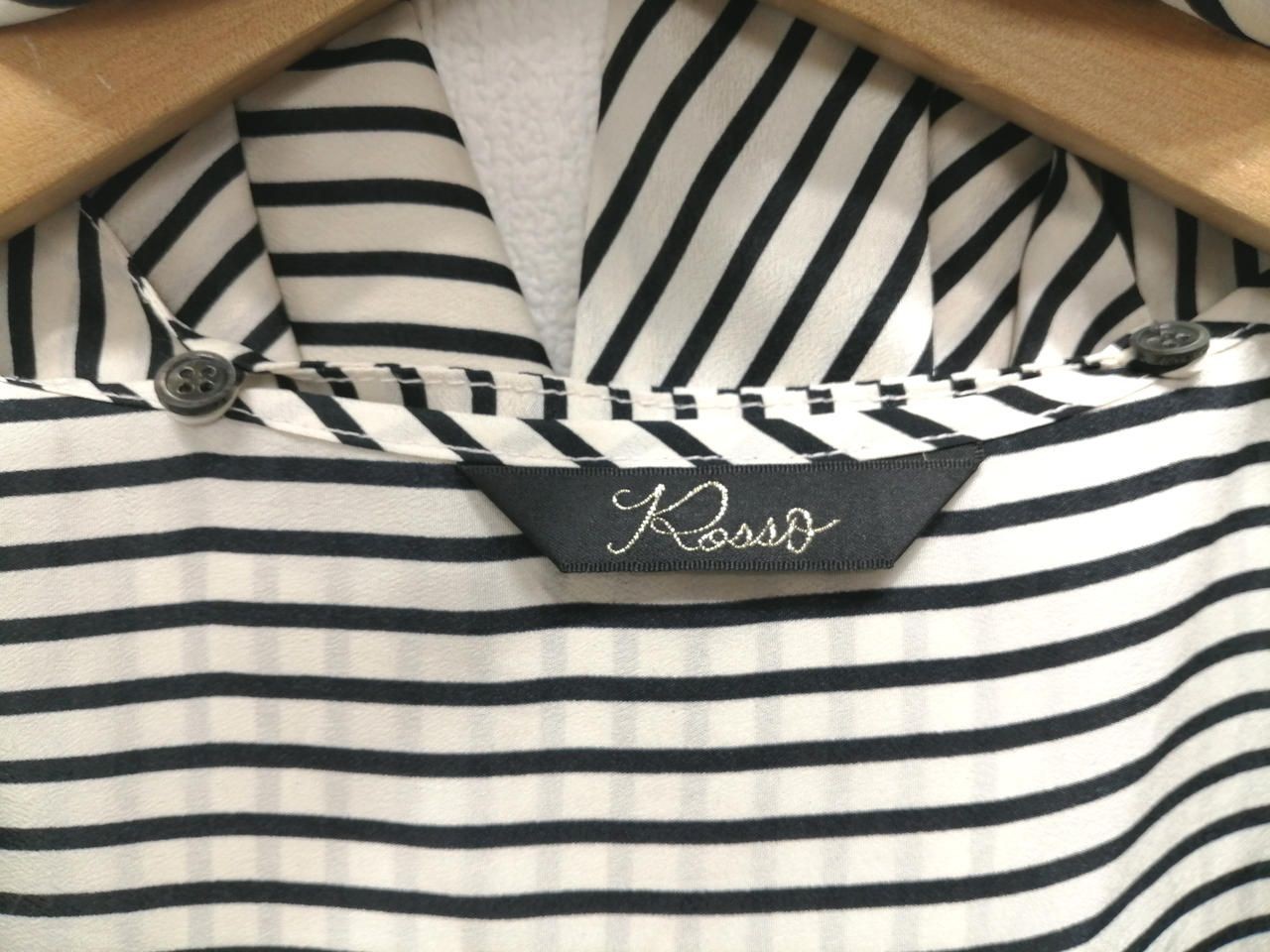 ROSSO North Ribbed Blouse With Cape Collar BEG BLK Stripe F Used