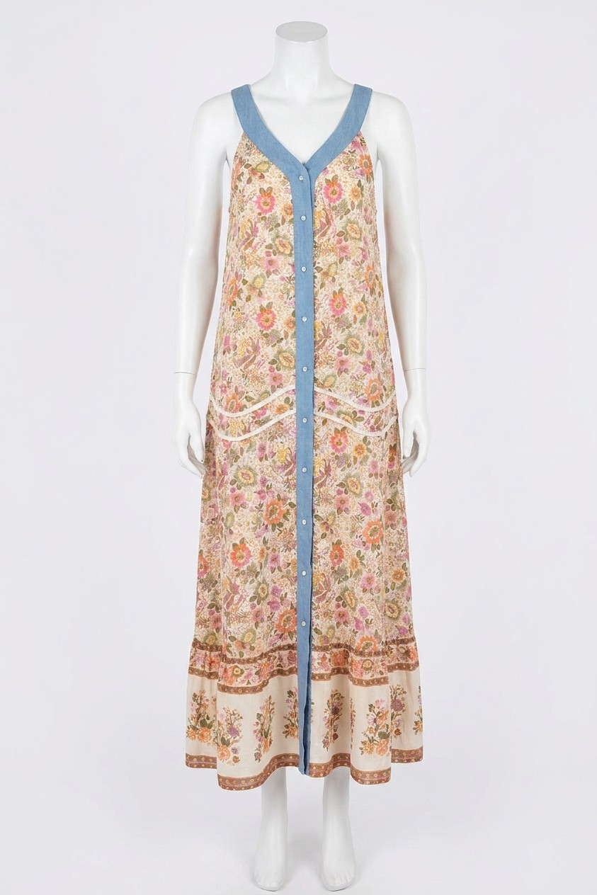 Davi & Dani Floral Border V Neck Maxi Dress -Plus Size 3X