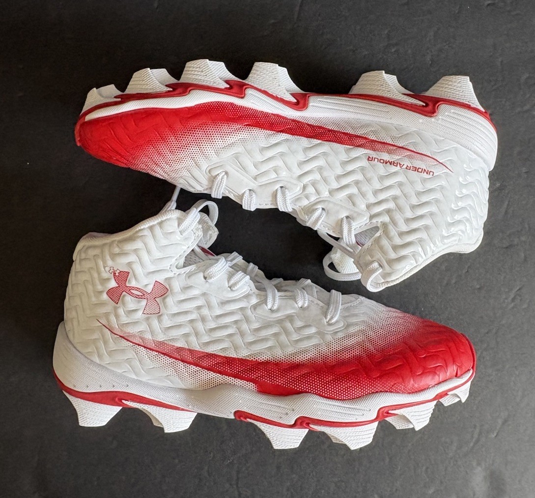 Under Armour Spotlight Hammer 3028224-101 White Red Football Cleats Size 2.5Y