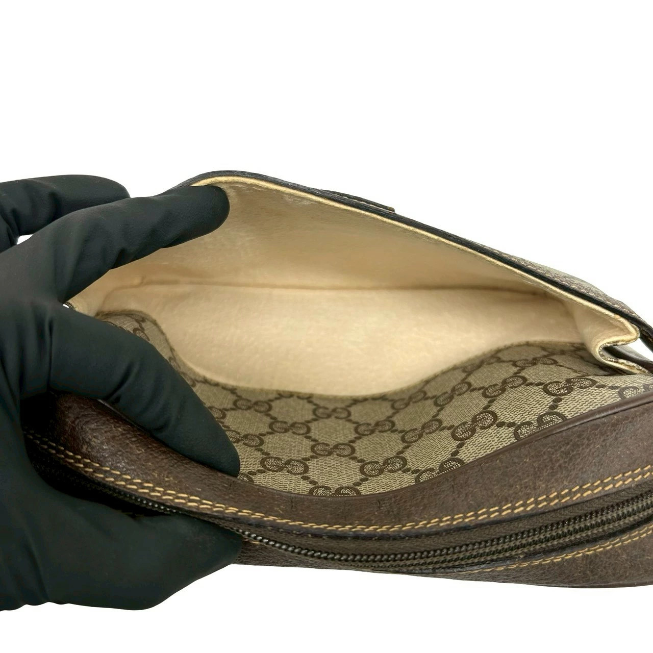 GUCCI Vintage Old Gucci GG Logo Pattern Leather Mini Shoulder Bag Pochette Brown