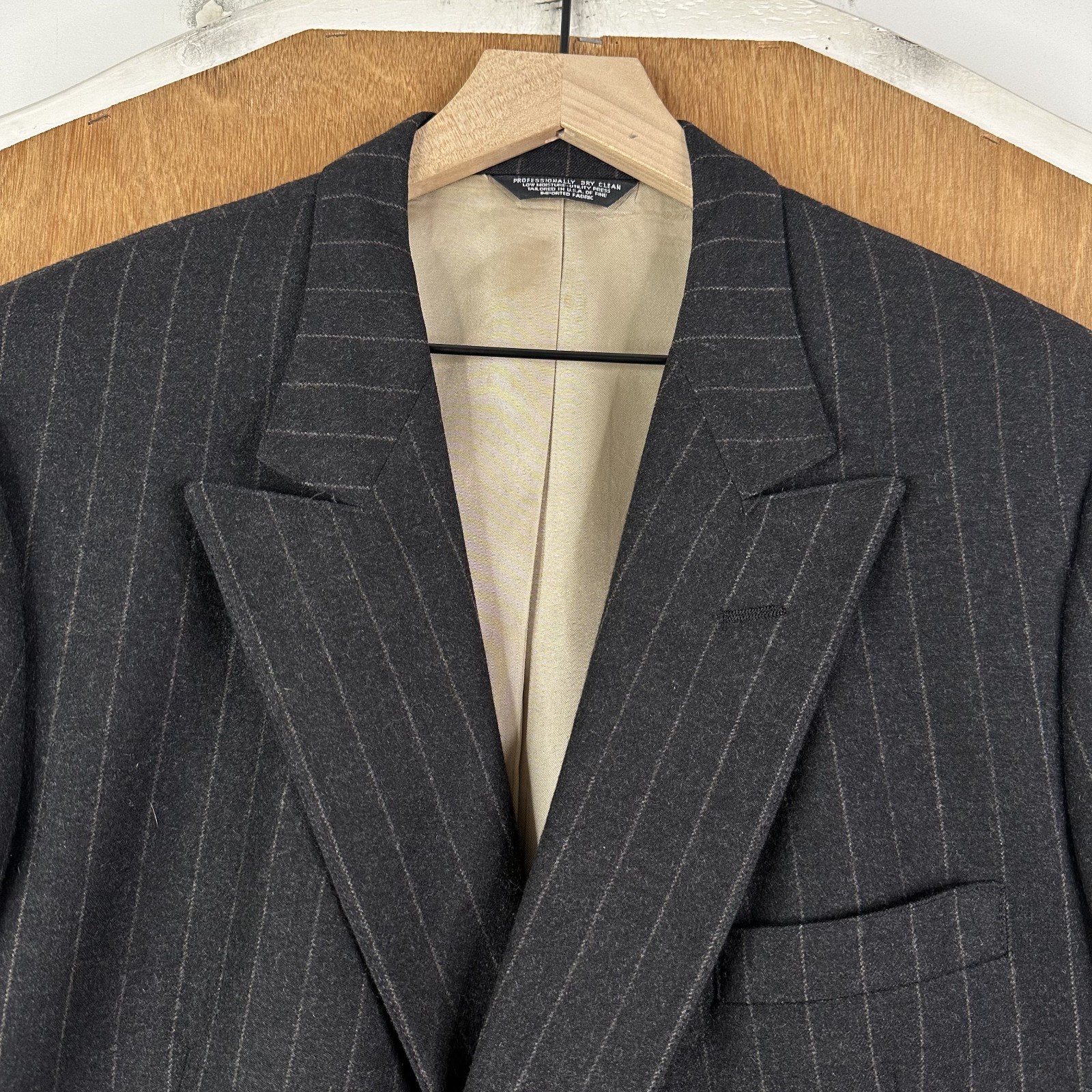 Marshall Fields Double Breasted Blazer Mens 42R Flannel Gray Pinstripe Wool VTG
