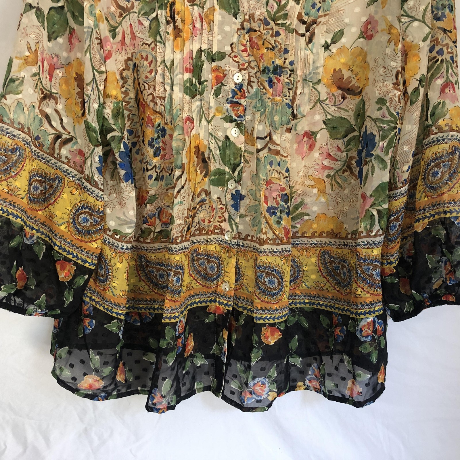 Fig And Flower Top Womens XL Multicolor Floral Tunic Sheer Boho Peasant Blouse