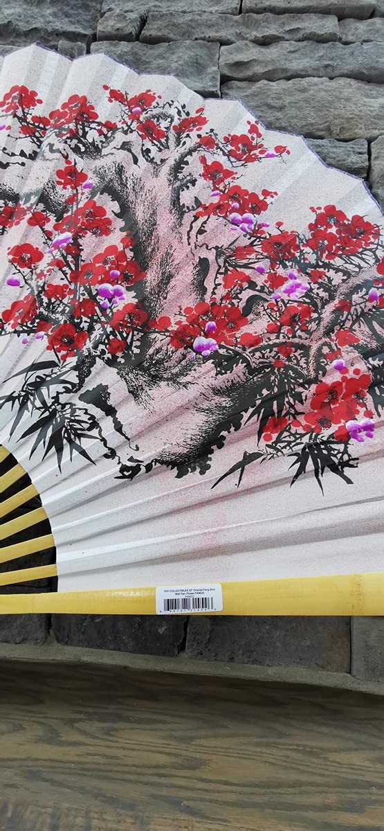 35″ Oriental Feng Shui Wall Fan-Pink Plum Blossom