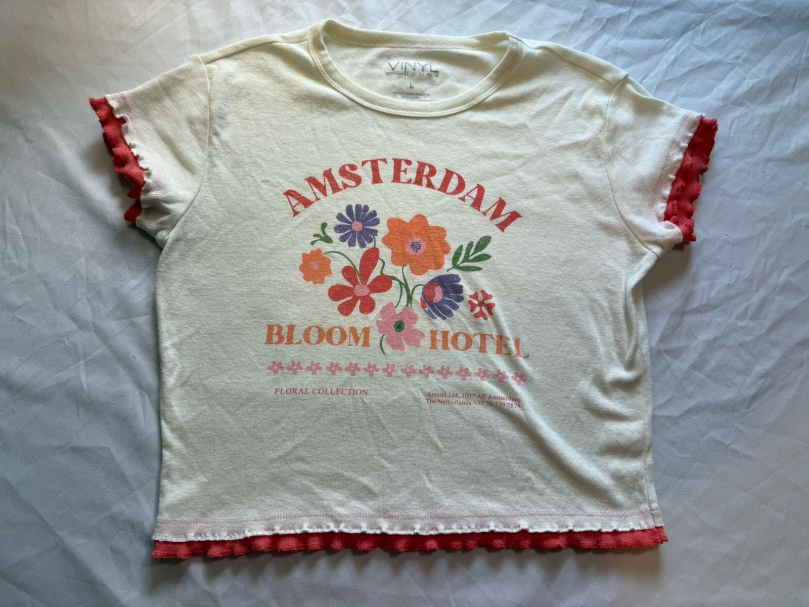 Vinyl Icons Floral Amsterdam Graphic Baby T Shirt With Ruffle Detail Size Large