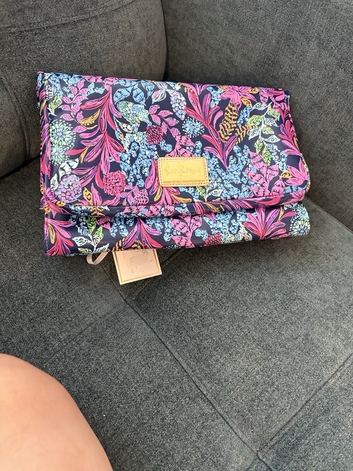 Lilly Pulitzer floral Zip Pouch Clutch with Leather Logo Patch