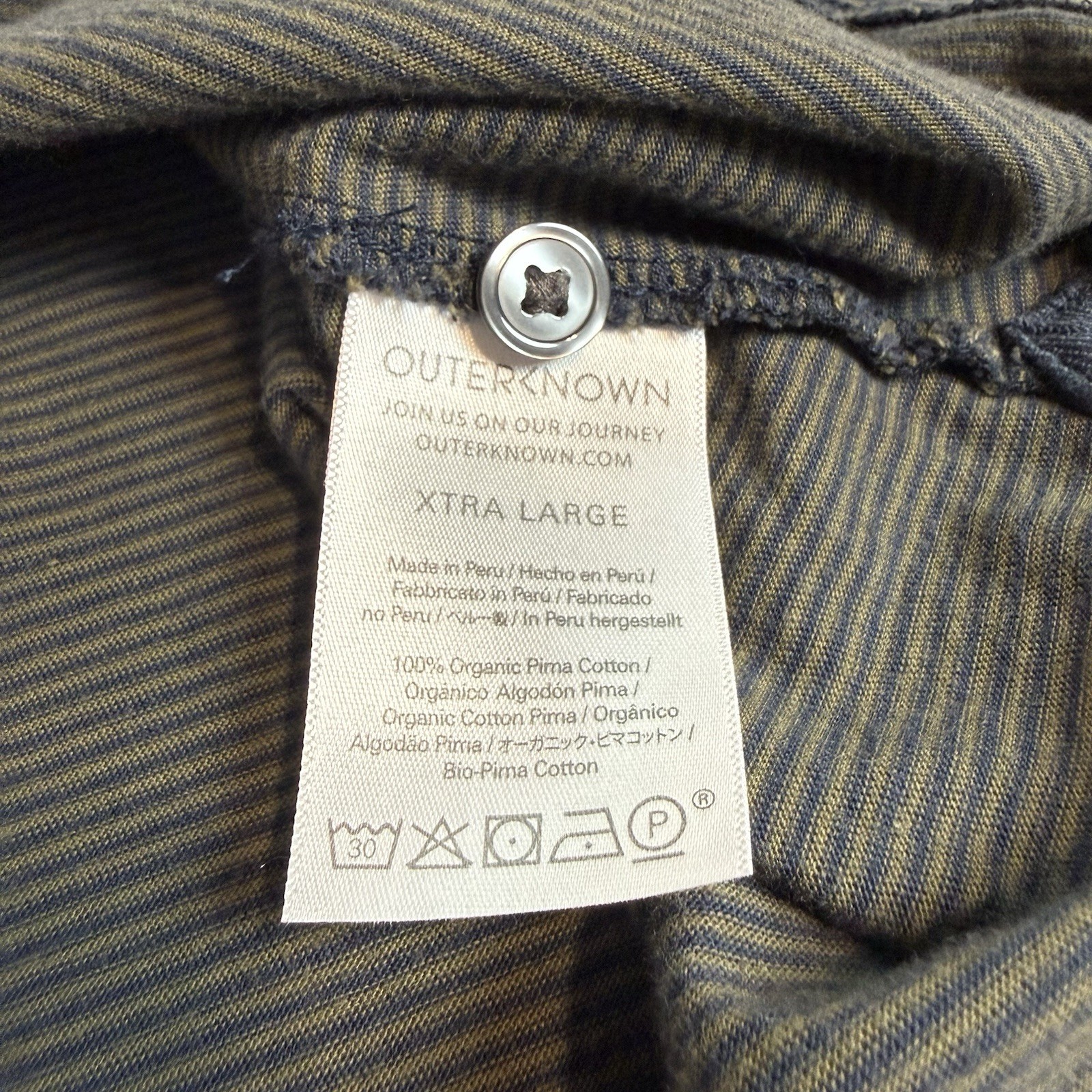 Outerknown Mens Pocket Polo Shirt Size (XL) Organic Cotton Striped Dark Gray B7