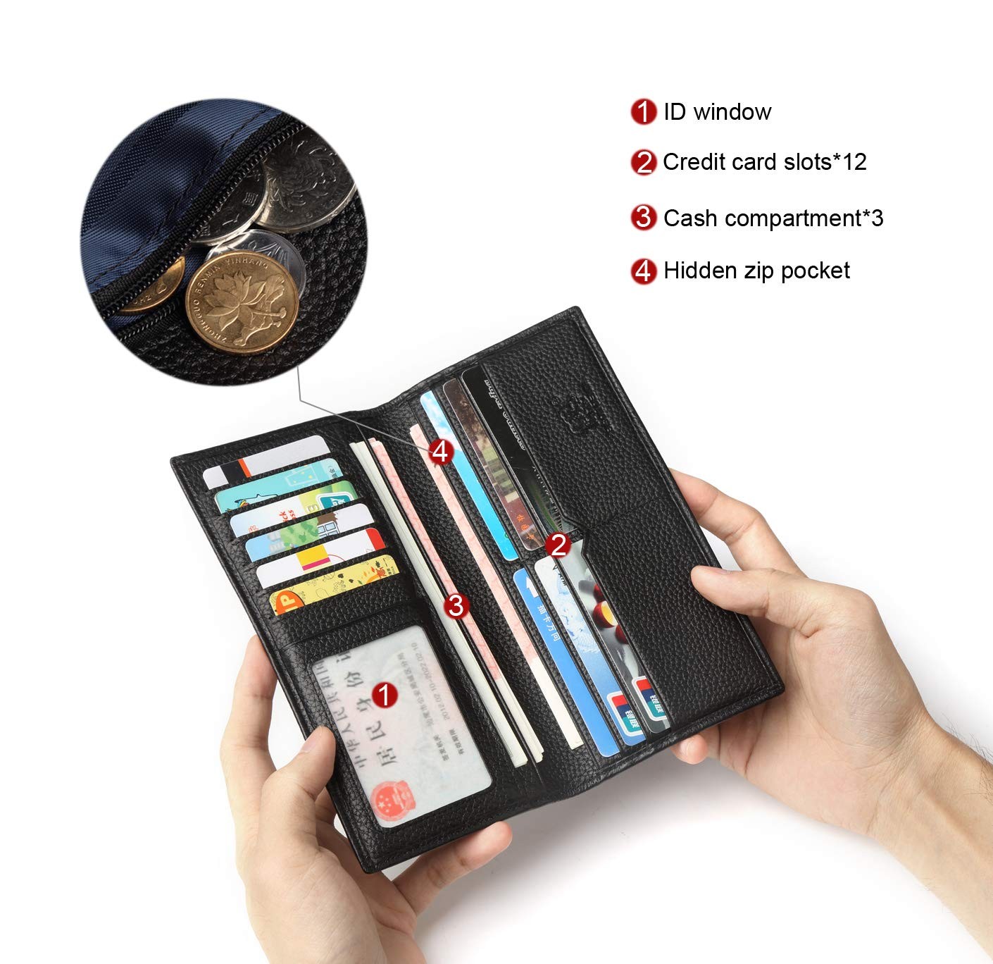 BISON DENIM RFID Bifold Wallets Slim Credit Card 7.5 x 4 x 0.6 inches, Black
