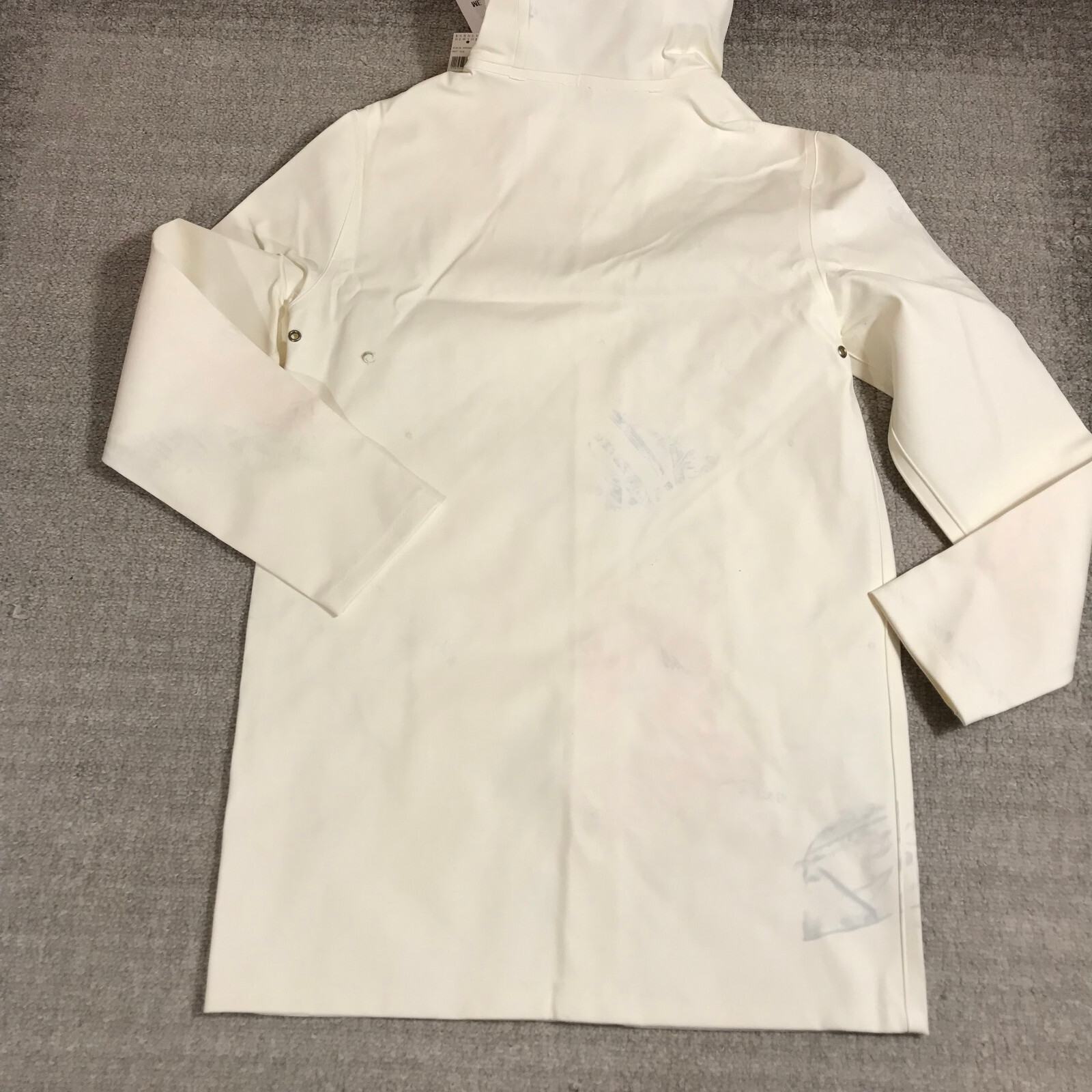 Stutterheim Stockholm Jacket Mens 2XS XXS Raincoat Hoodie Unisex White Thrased