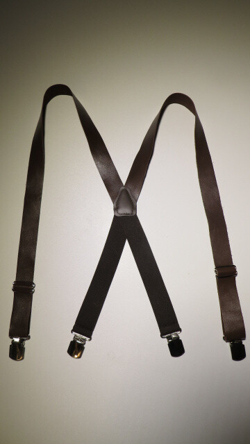 Men’s Suspenders: Black Leather Wide with 2 Pin Clips with Nylon. USA Made