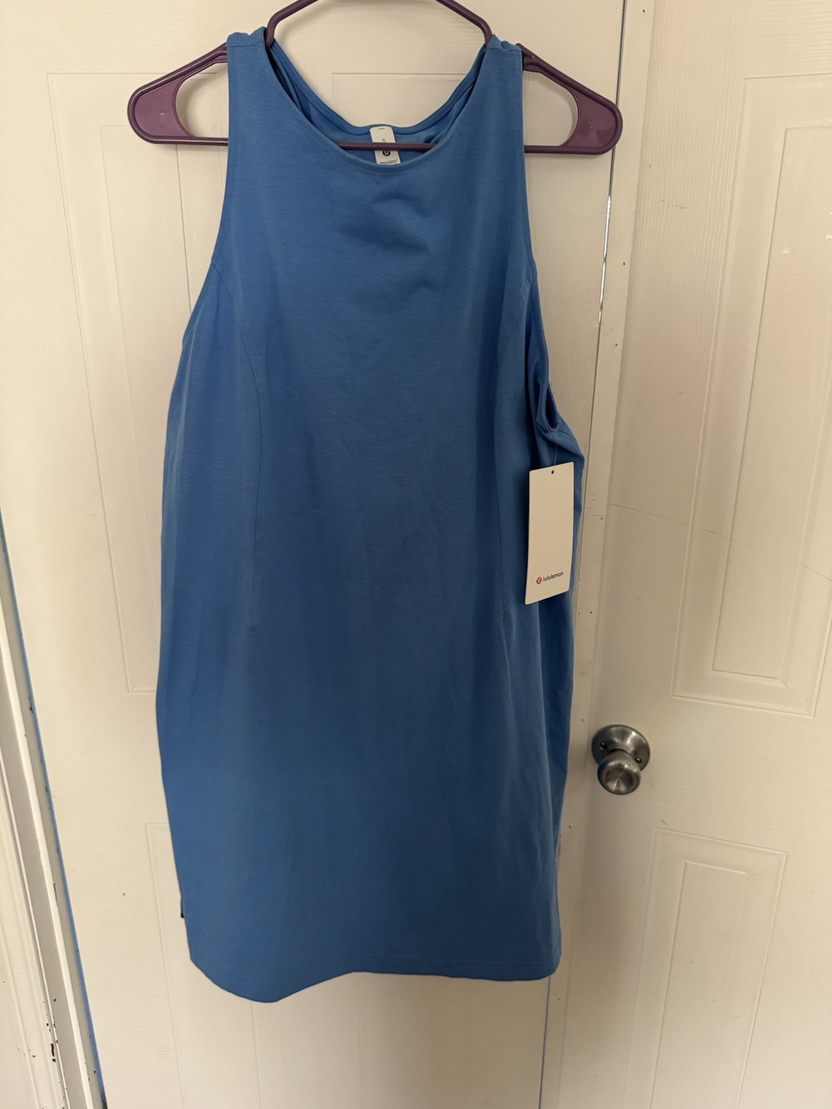 Lululemon Organic Cotton A-Line Dress High Neck Sleeveless Blue XL Short
