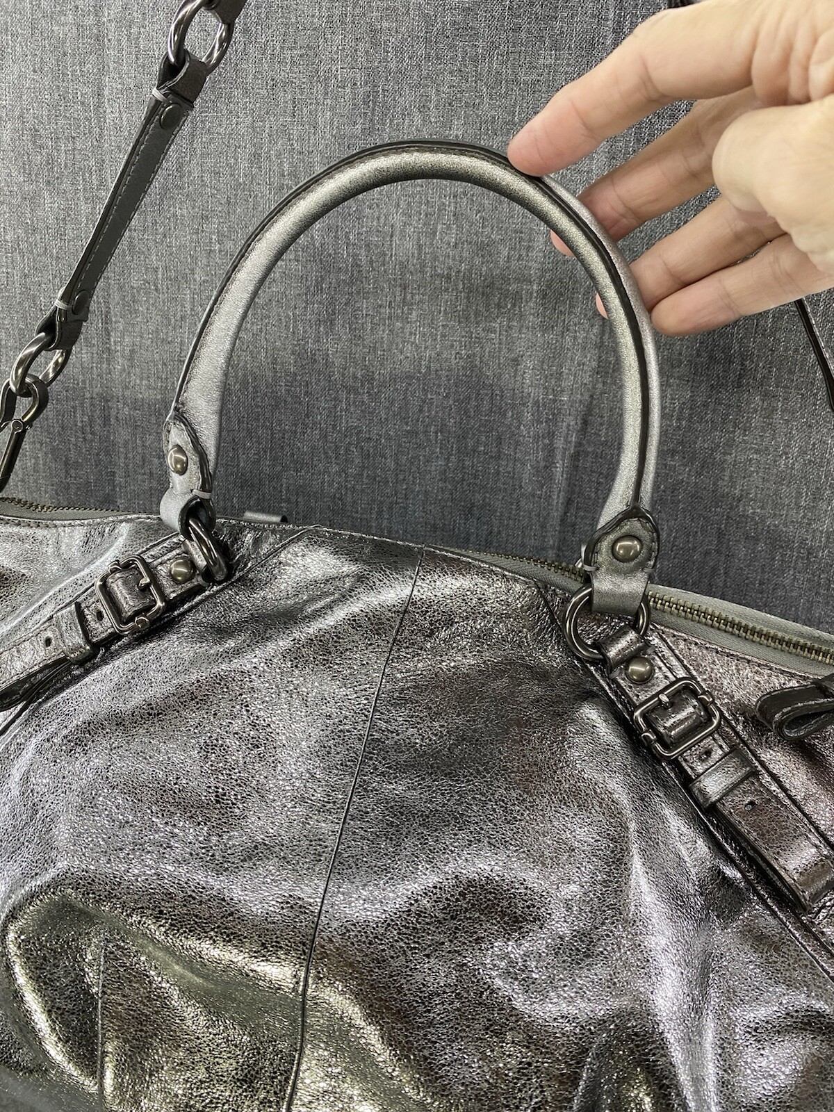 Coach Madison Sophia Leather Metallic Silver Pink Accents Satchel Shoulder Bag