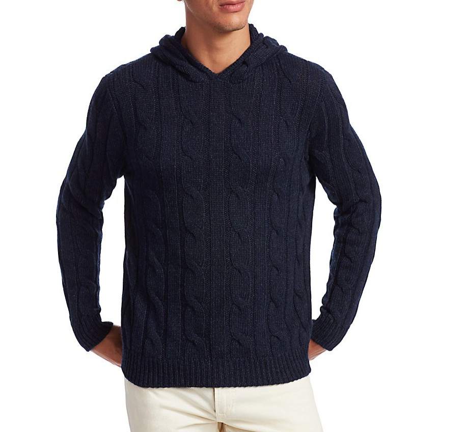 Ralph Lauren Purple Label Mens Navy Cable Knit Cashmere Hoodie Sweater $1,495