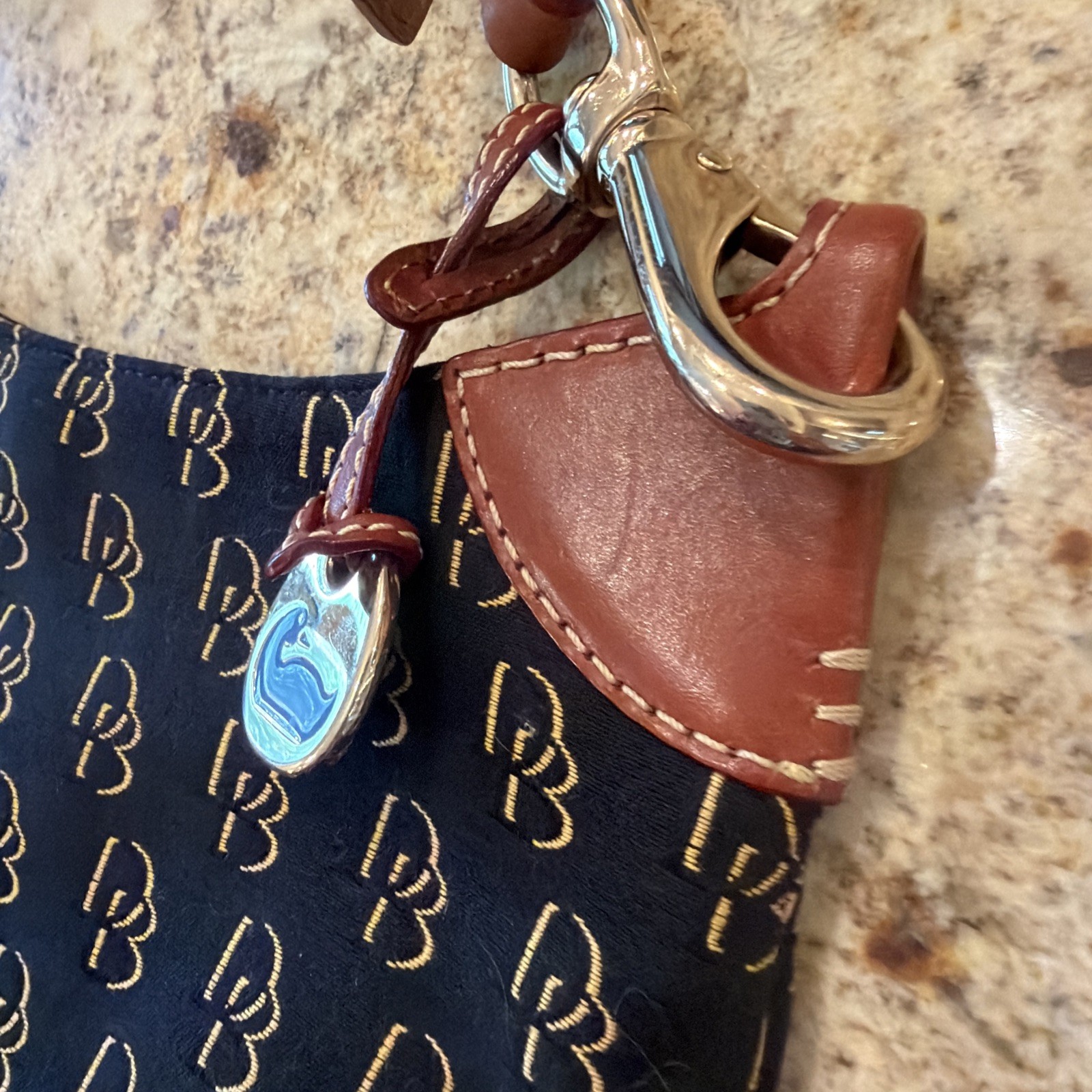 Dooney & Bourke Florentine Medium Black Brown Crossbody Jaquard Canvas Leather