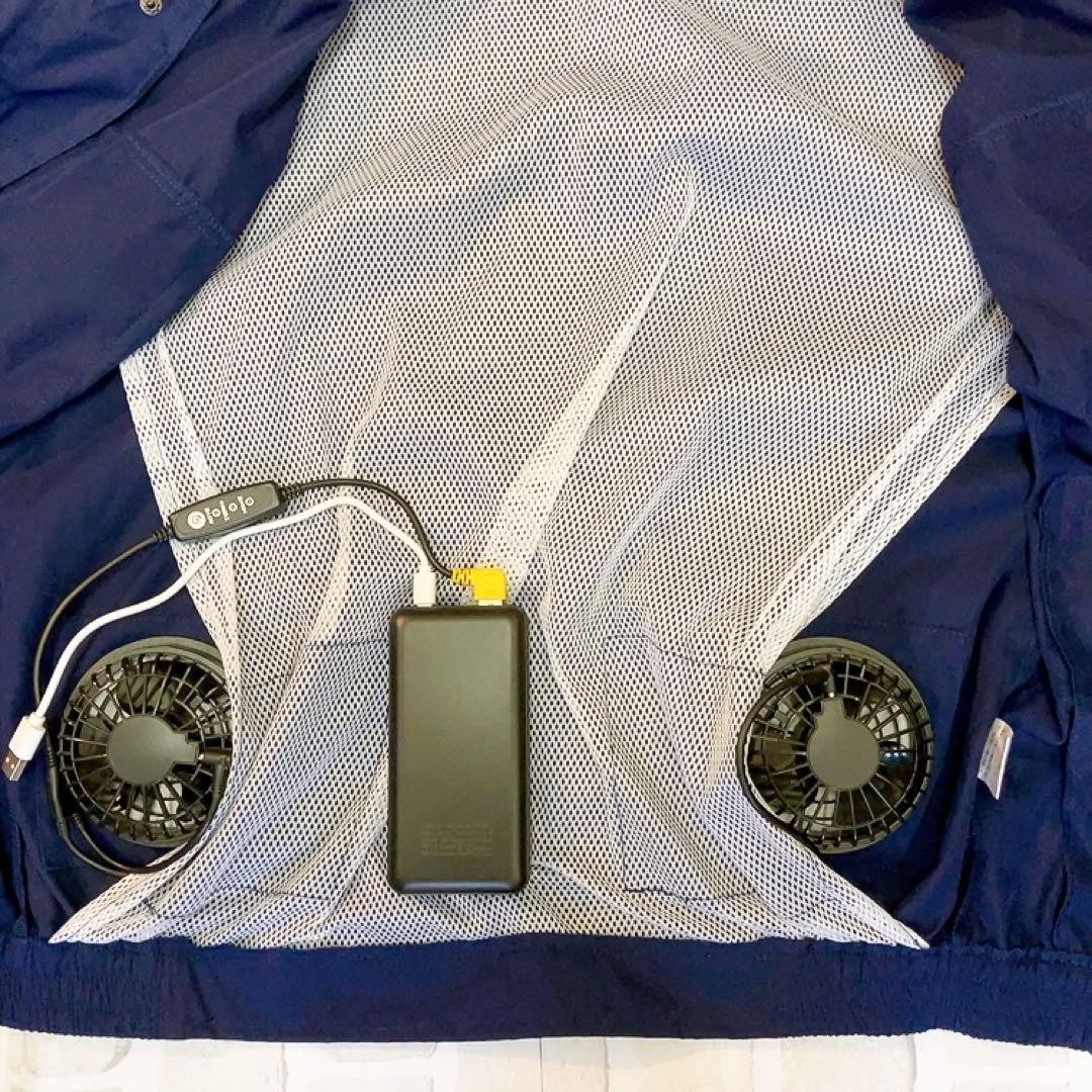 New Work Clothes with Air Conditioning Fan with Mobile Battery Navy Equivalent t