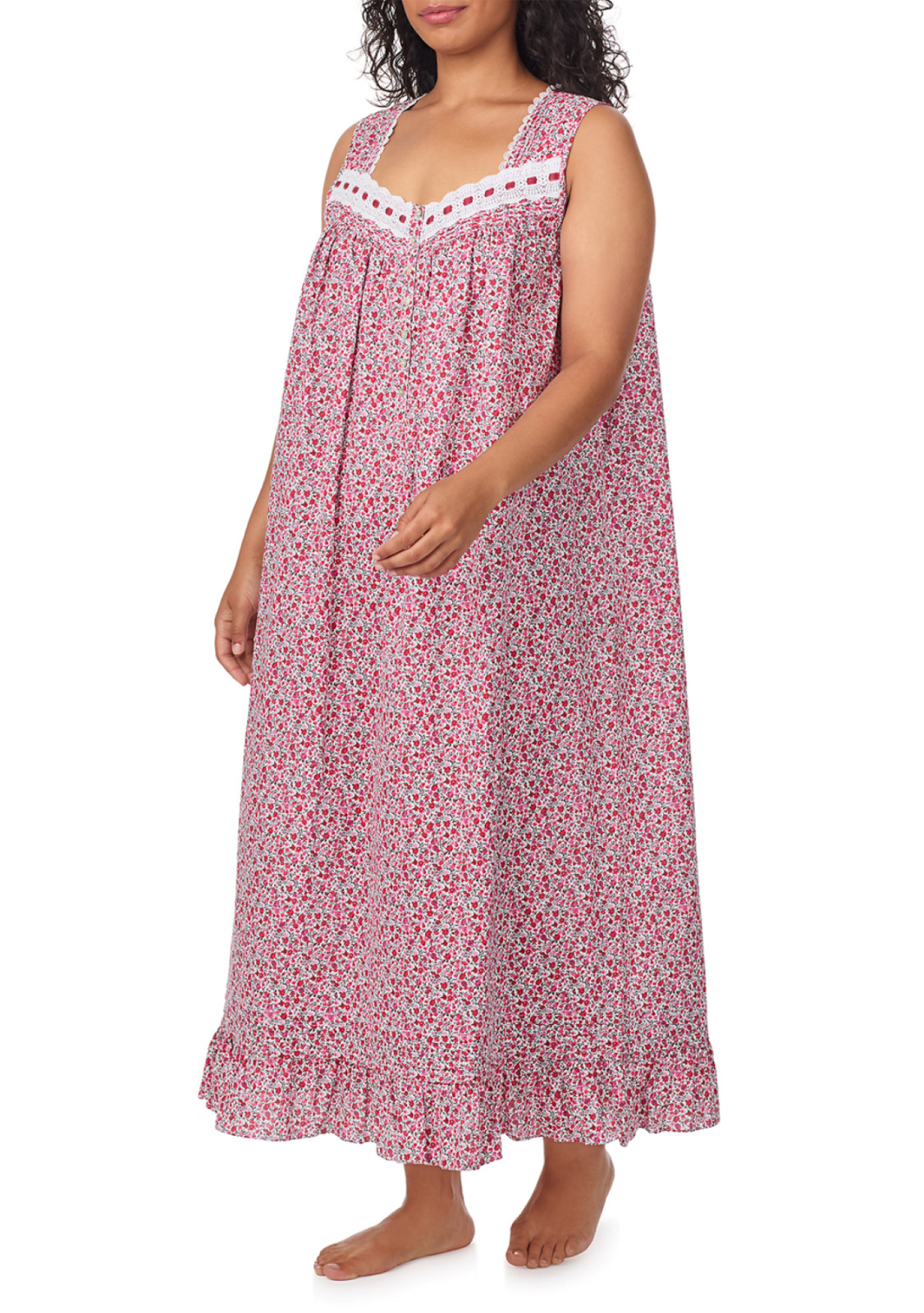 Nwt $76 Eileen West Red/Pink 100% WOVEN COTTON LAWN 50″ Long Ballet Nightgown 2X